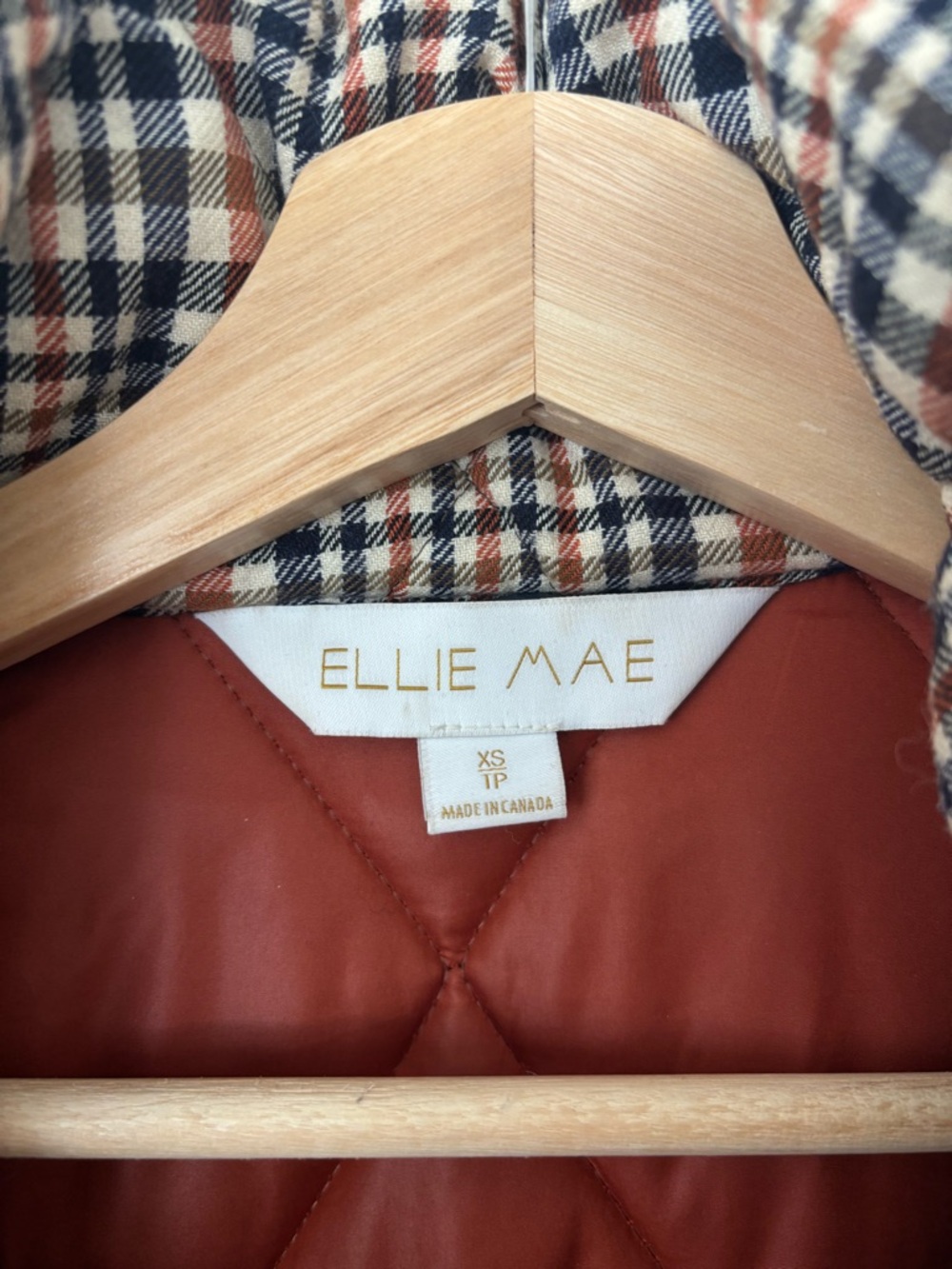 Ellie Mae Studios Plaid Quilted Puffer Jacket - Beige, Black, Rust - Picture 3 of 3